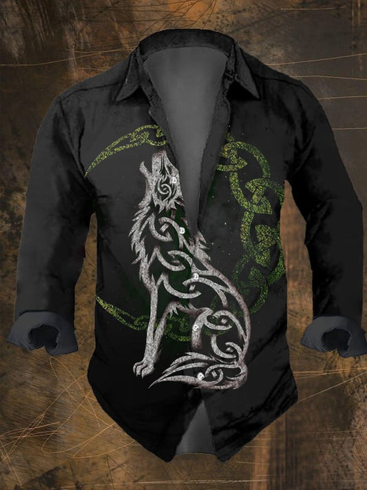 Men's Vintage Ethnic Viking Print Long Sleeve Shirt