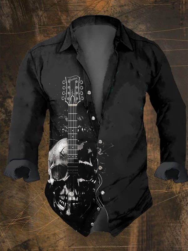 Dark Retro Skull Print Long Sleeve Shirt