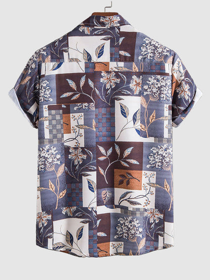 Men's Retro Maple Leaf Print Casual Short Sleeve Shirt