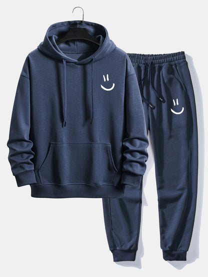 Smiley Face Print Relax Fit Hoodie & Jogging Pants