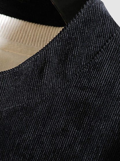 Men's Solid Color Striped Corduroy Stand Collar Shirt