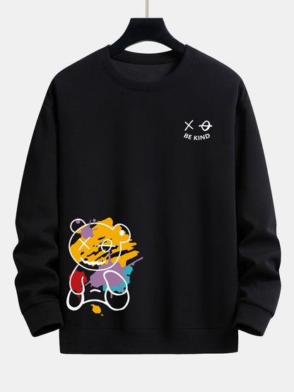 Graffiti Bear Print Relax Fit Crew Neck Sweatshirt & Jogging Pants