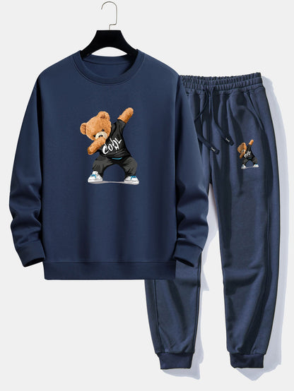 Cool Bear Print Relax Fit Crew Neck Sweatshirt & Jogging Pants Set