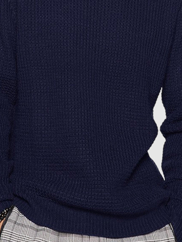 Men's solid color loose fit  knitted crew neck sweater