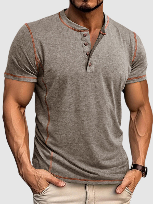 Men's Henry half-button color-blocked casual short-sleeved polo