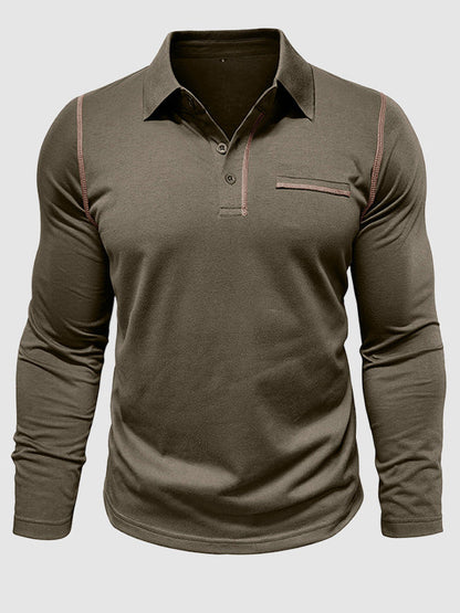 Men's lapel half-button long-sleeved Polo