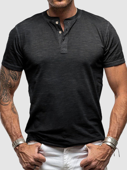 Men's solid color casual henley short-sleeved polo