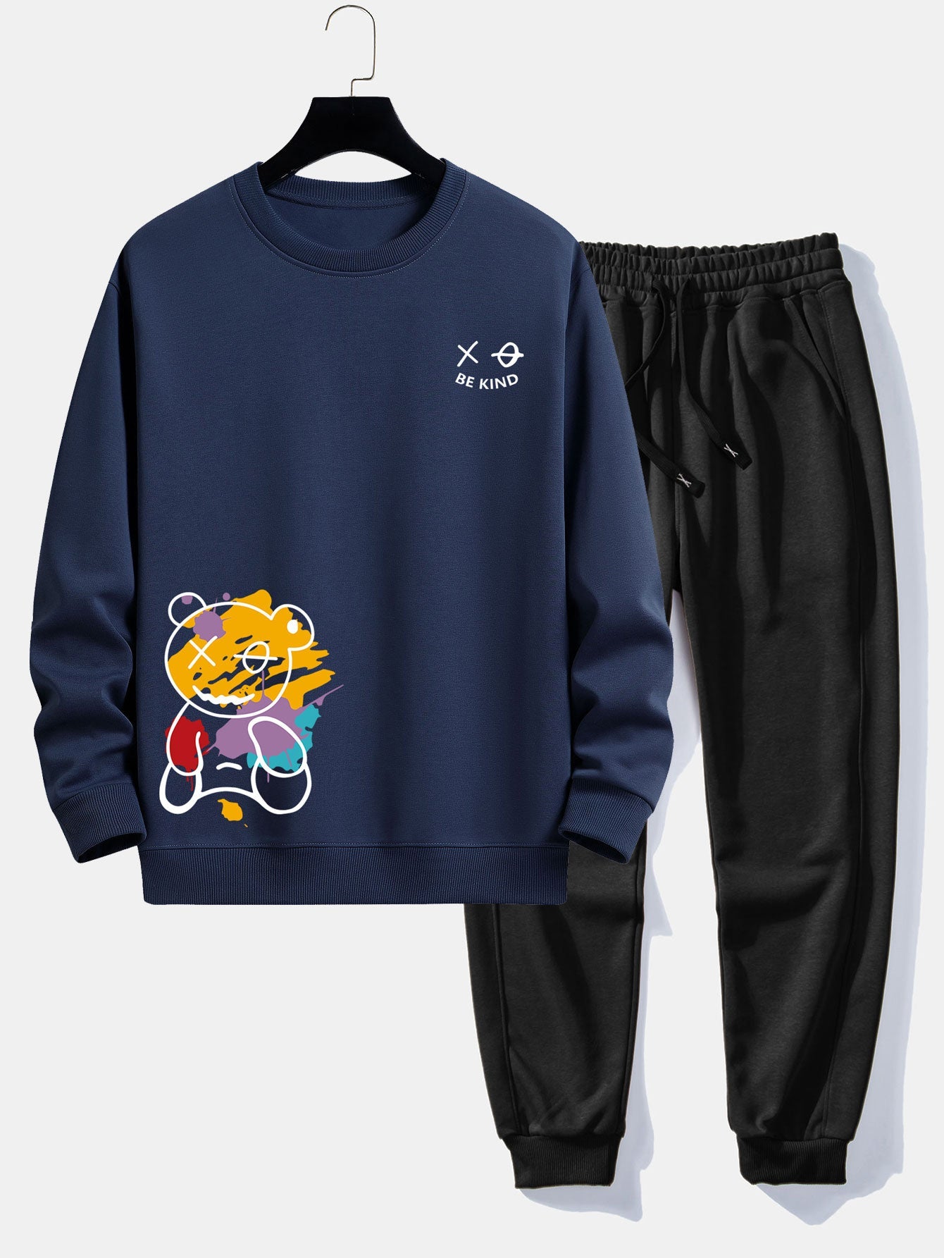 Graffiti Bear Print Relax Fit Sweatshirt & Jogging Pants