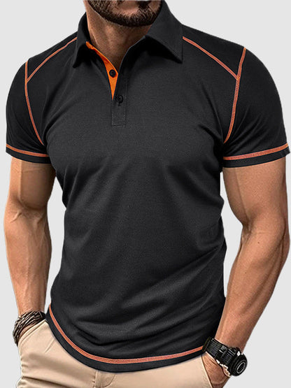 Men's half-button color-blocking casual lapel short-sleeved polo