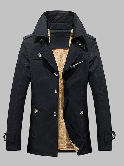 Men's Slim Fit Casual Lapel Fleece Lined Trench Jacket