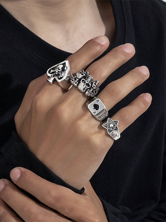 Retro Skull Pentagram Ring 4Pcs/set