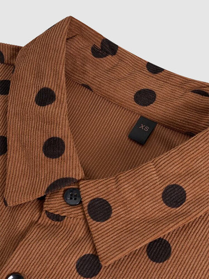 Men's corduroy retro casual polka dot print long sleeve shirt