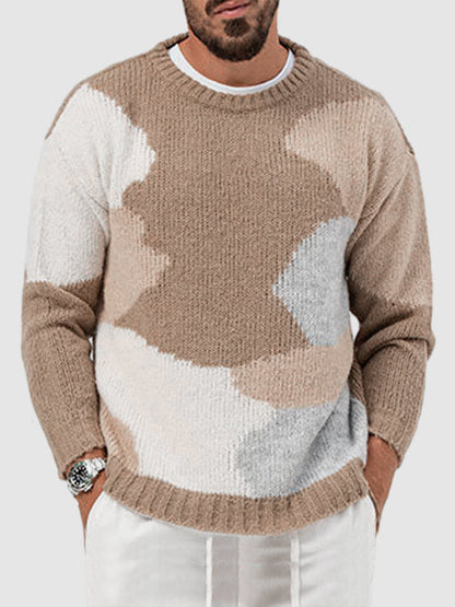 Men's Contrast Color Casual Jacquard Pullover Thick Knit Sweater