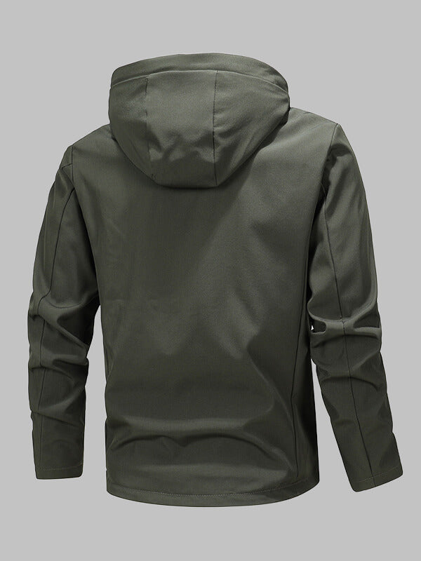 Men's solid color stylish double pocket zipper hooded jacket