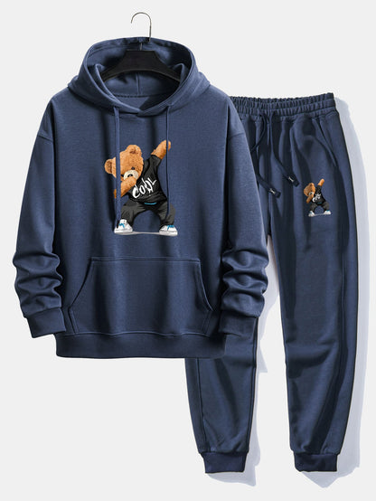 Cool Bear Print Relax Fit Hoodie & Jogging Pants Set