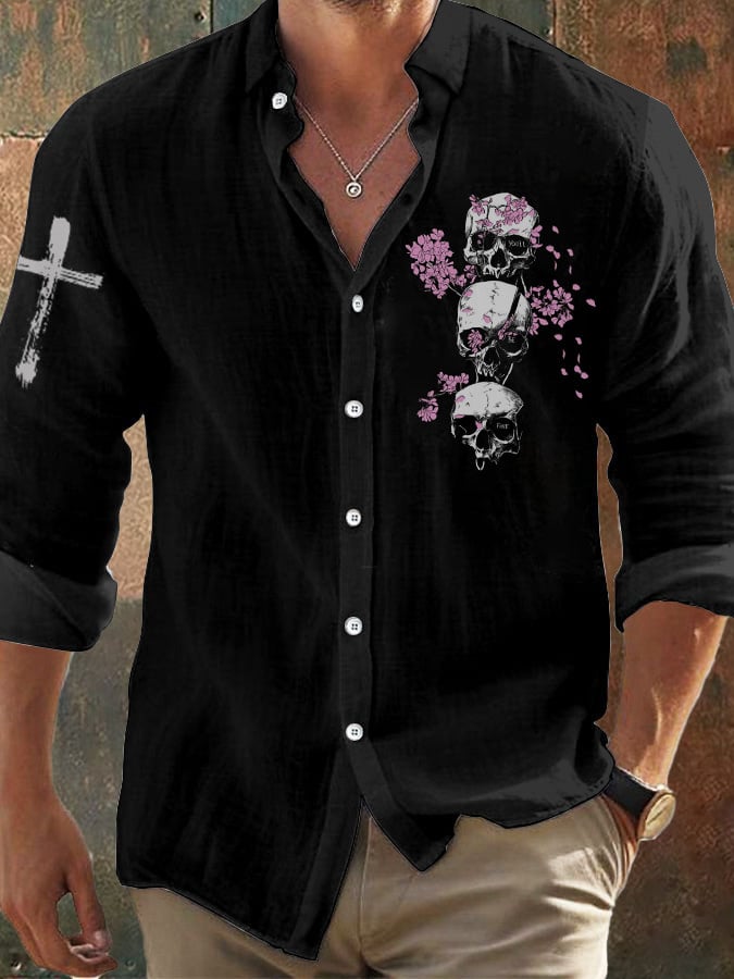 Men's Vintage Skull Faith Long Sleeve Shirt