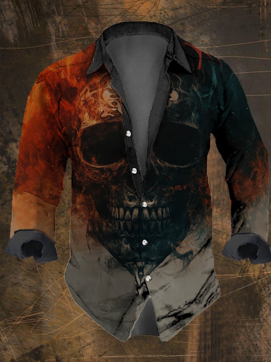 Men's Vintage Skull Print Long Sleeve Shirt