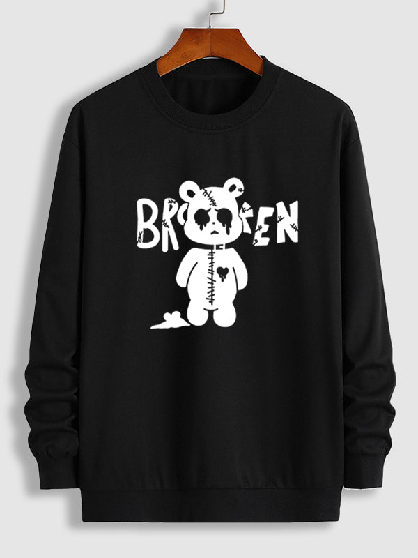 Men's Patched Bear Print Casual Crew Neck Sweatshirt