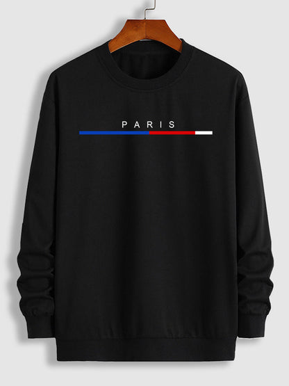 Men's "PARIS" letter print casual crew neck sweatshirt