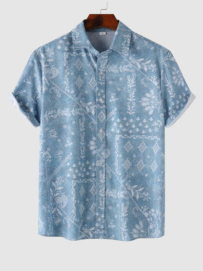 Men's Floral Print Buttoned Casual Short Sleeve Shirt