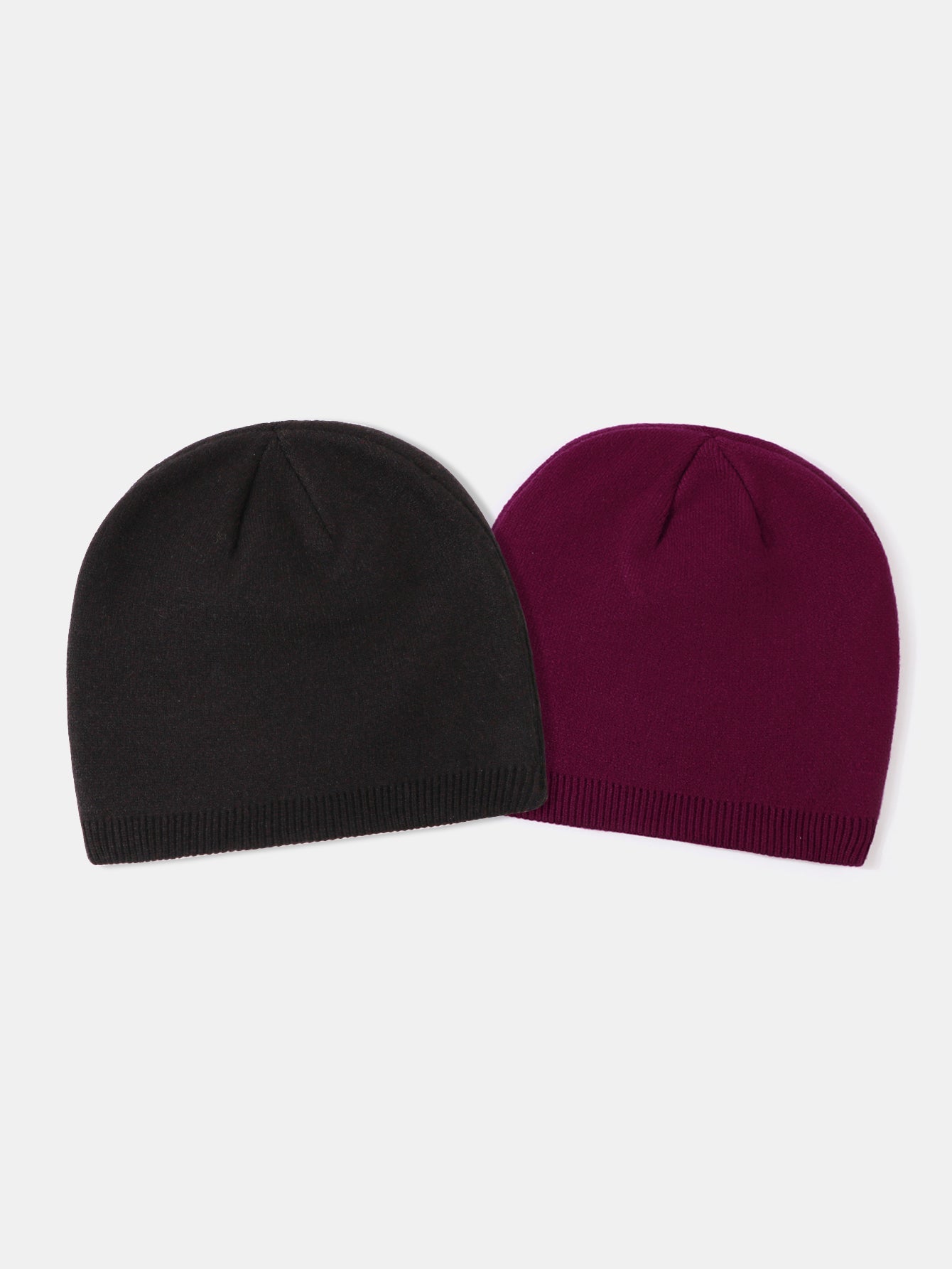 2 Pieces Solid Color Outdoor Cycling Warm Knit Beanie Hat