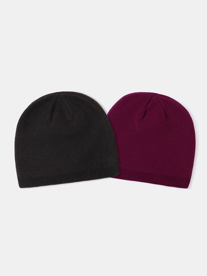 2 Pieces Solid Color Outdoor Cycling Warm Knit Beanie Hat