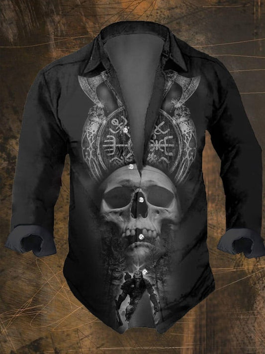 Men's Vintage Viking Print Long Sleeve Shirt