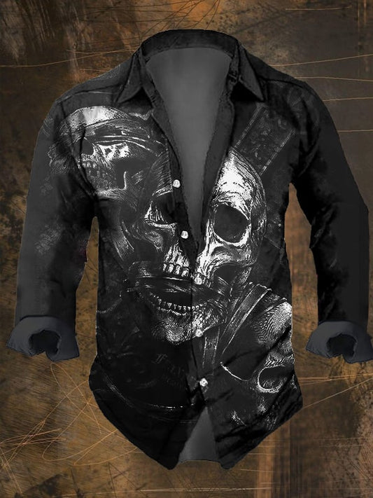 Men's Vintage Dark Skull Print Long Sleeve Shirt