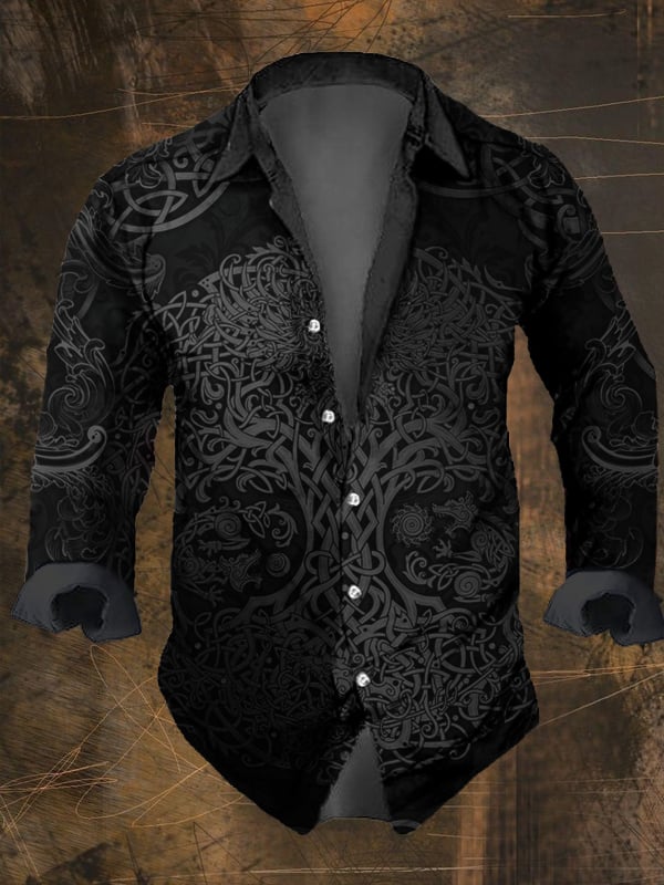 Men's Vintage Viking Print Long Sleeve Shirt