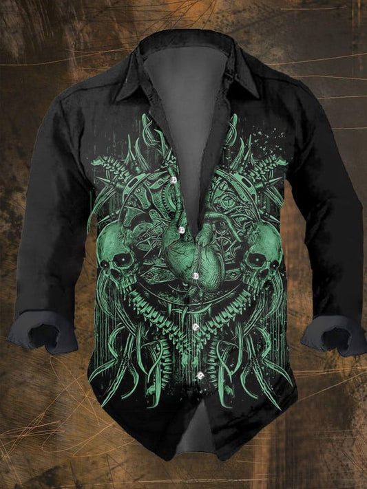 Men's Vintage Viking Print Long Sleeve Shirt