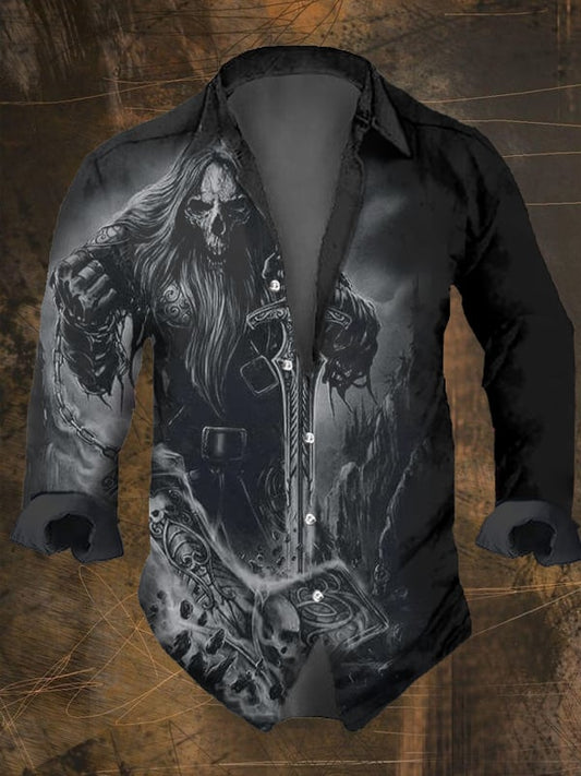 Men's Vintage Viking Print Long Sleeve Shirt