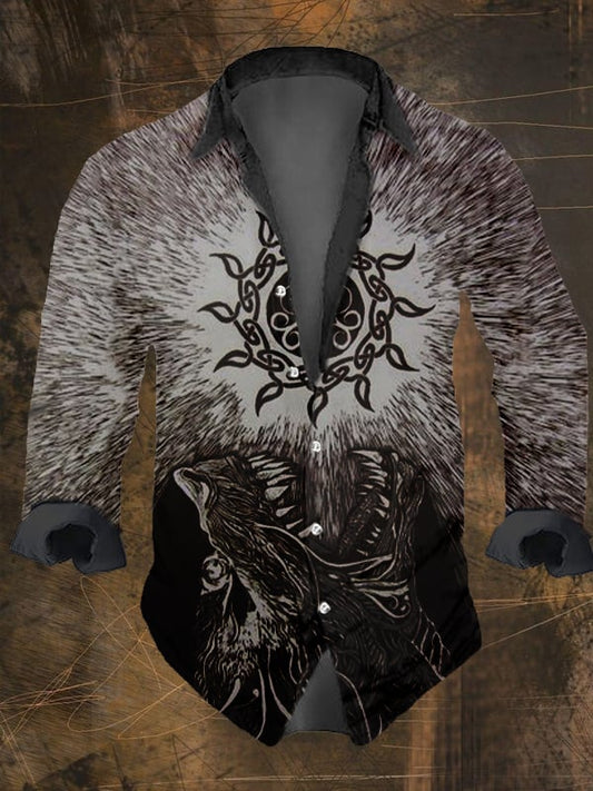 Men's Vintage Viking Print Long Sleeve Shirt