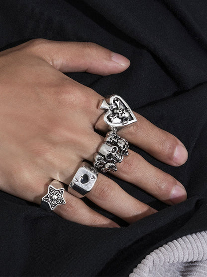 Retro Skull Pentagram Ring 4Pcs/set