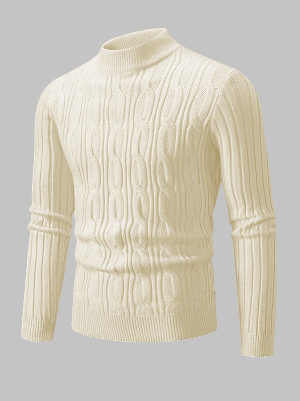 Men's Solid Cable Knit Crew Neck Sweater