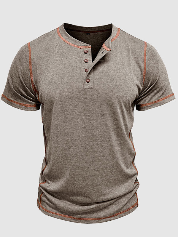 Men's Henry half-button color-blocked casual short-sleeved polo