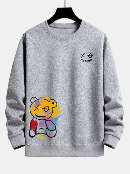 Graffiti Bear Print Relax Fit Crew Neck Sweatshirt & Jogging Pants