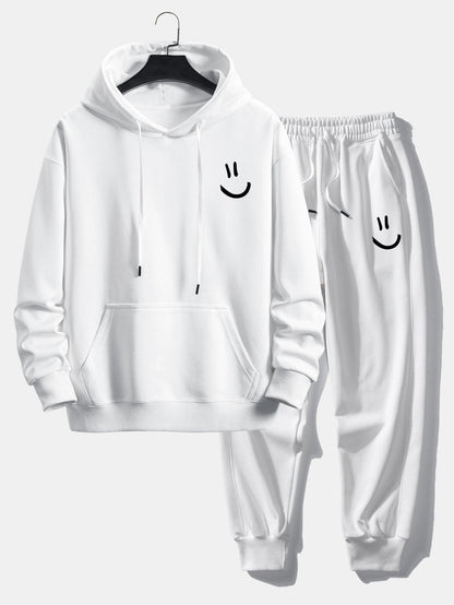 Smiley Face Print Relax Fit Hoodie & Jogging Pants