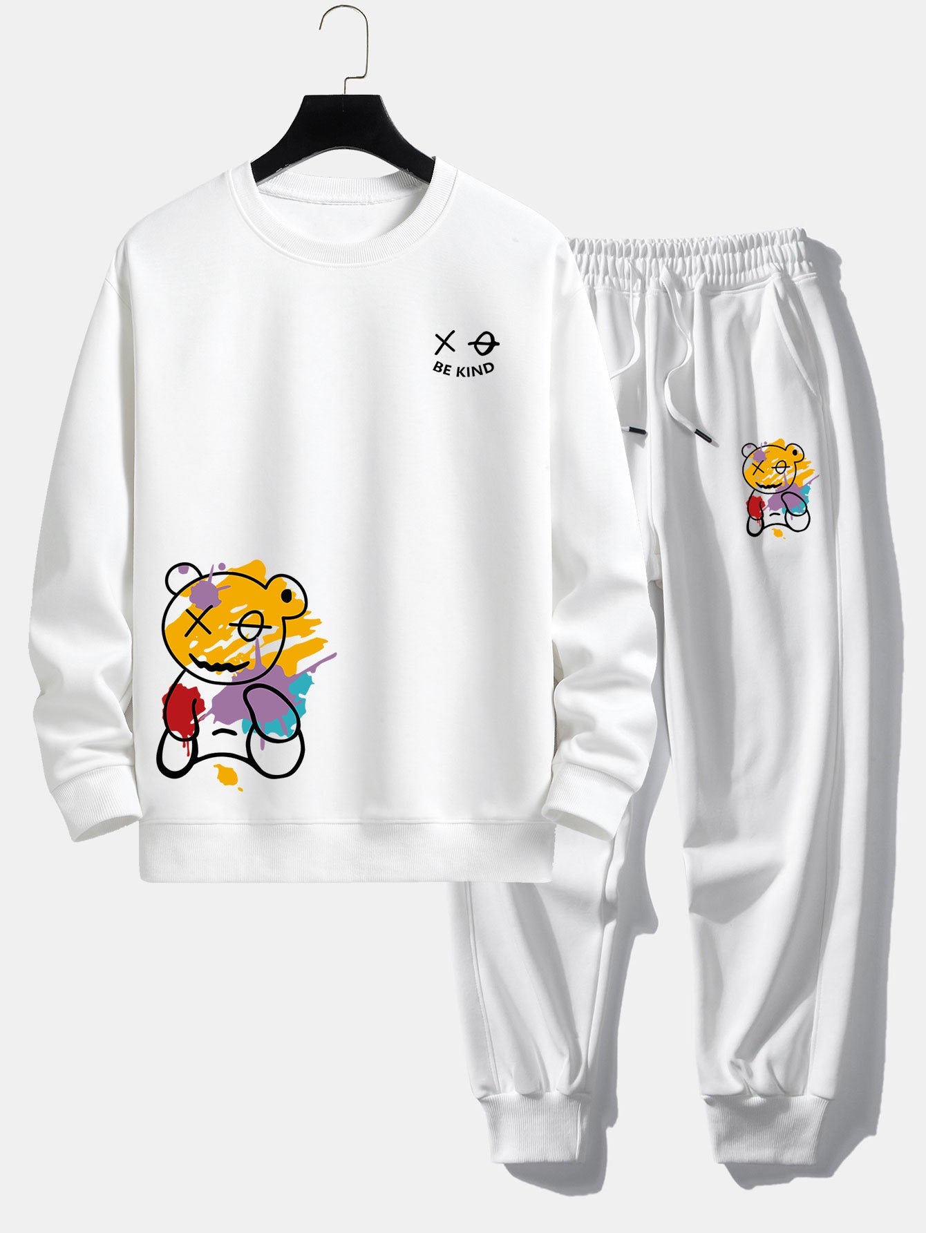 Graffiti Bear Print Relax Fit Crew Neck Sweatshirt & Jogging Pants