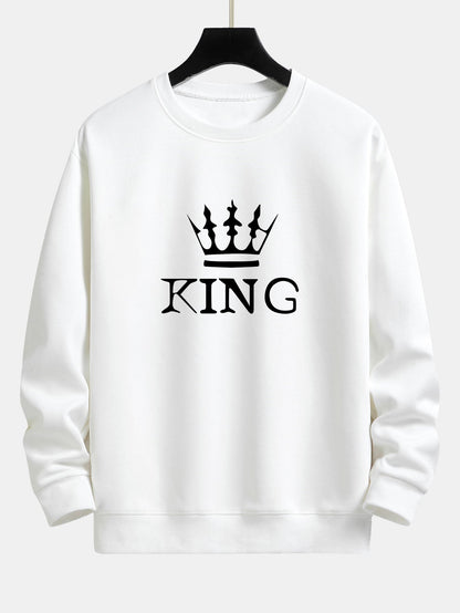 King Crown Print Relax Fit Crew Neck Sweatshirt & Jogging Pants Set