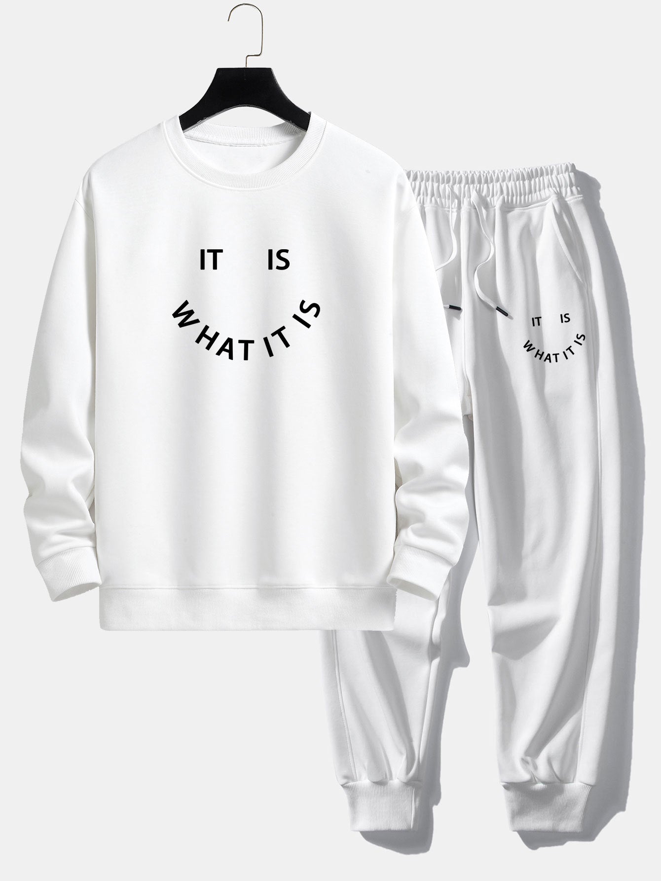 It Is What It Is Print Relax Fit Crew Neck Sweatshirt & Jogging Pants