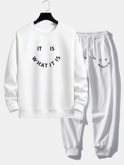 It Is What It Is Print Relax Fit Crew Neck Sweatshirt & Jogging Pants