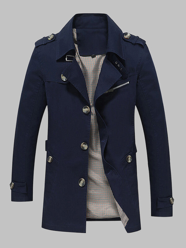 Men's Slim Fit Casual Lapel Fleece Lined Trench Jacket