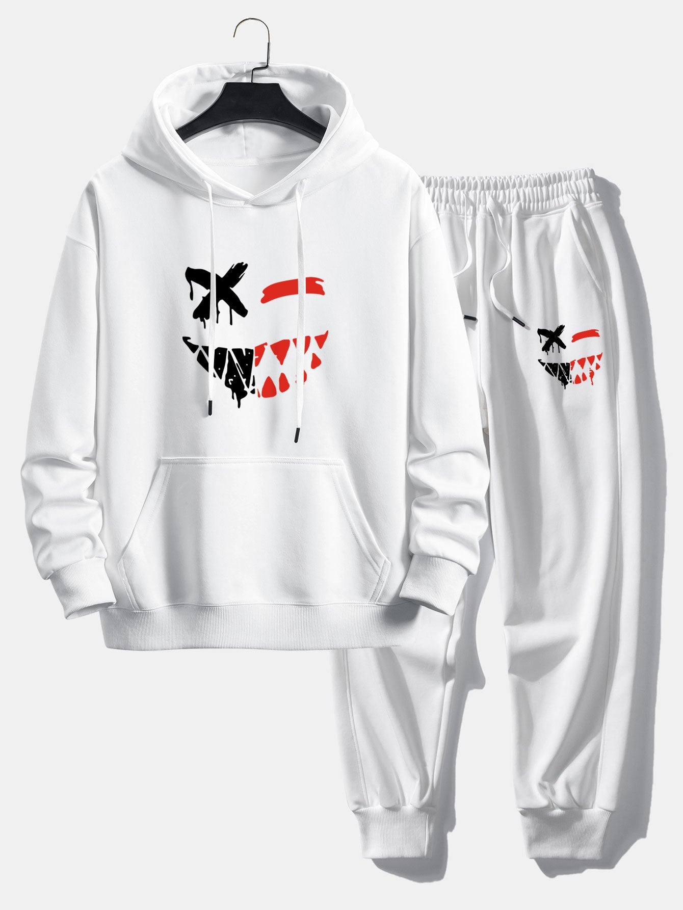 Dissolving Evil Smiley Face Print Relax Fit Hoodie & Jogging Pants