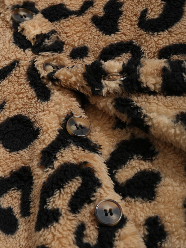 Men's Leopard Print Fleece Single Pocket Button Jacket