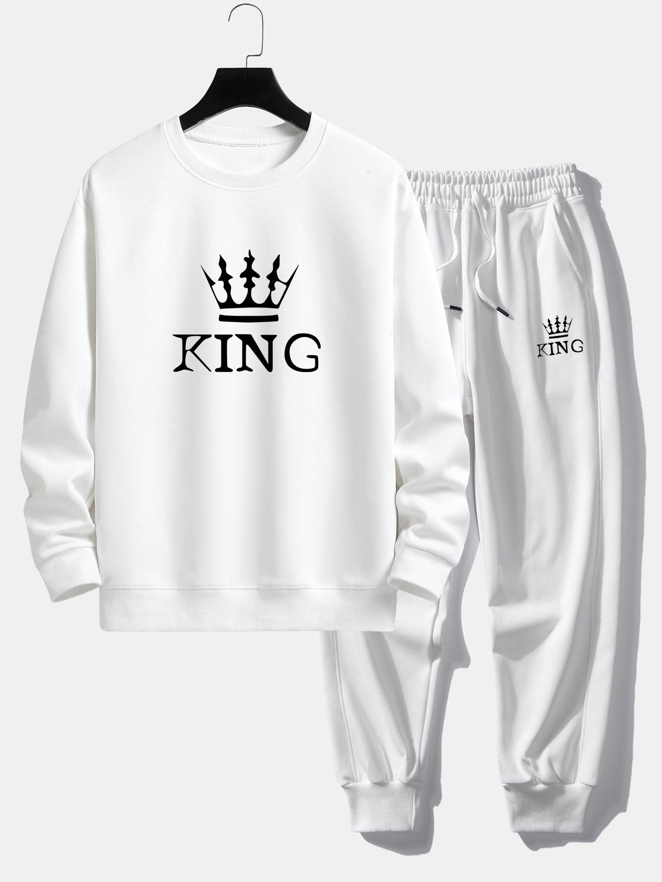 King Crown Print Relax Fit Crew Neck Sweatshirt & Jogging Pants Set