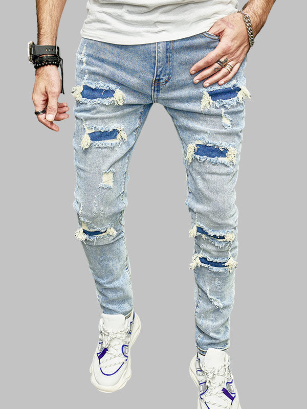 Men's ripped zipper access frayed jeans