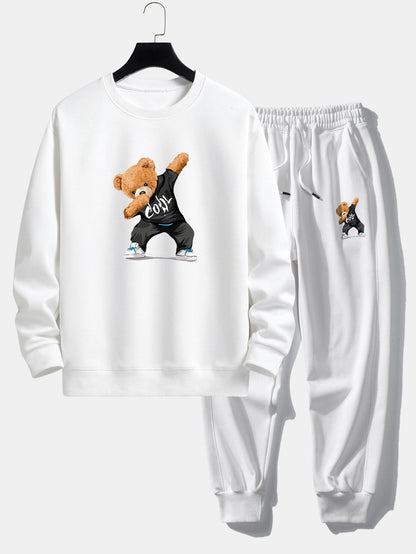 Cool Bear Print Relax Fit Crew Neck Sweatshirt & Jogging Pants Set