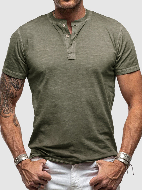 Men's solid color casual henley short-sleeved polo