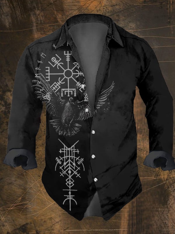 Men's Vintage Ethnic Viking Print Long Sleeve Shirt