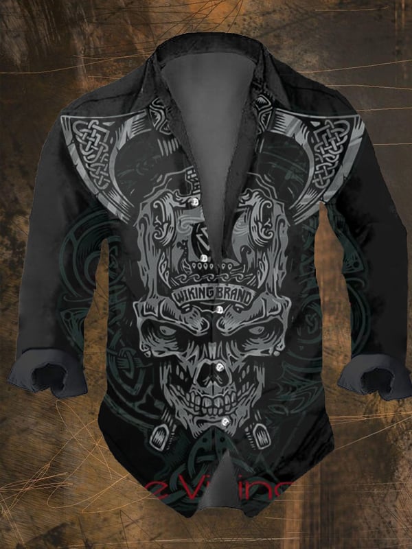 Men's Vintage Ethnic Viking Print Long Sleeve Shirt